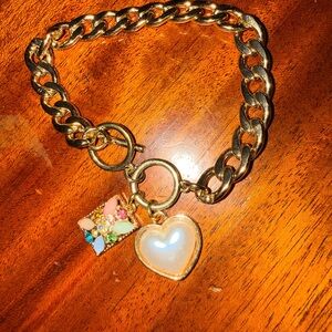 New. Never worn. Handmade Gold Heart Charm Bracelet